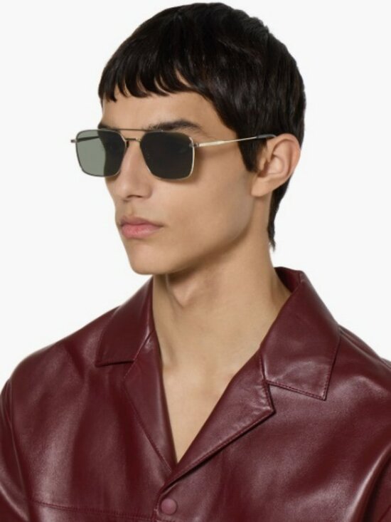 Gucci Women Sunglasses Gold Grey Rectangular GG1957SA 001 NEW AUTHENTIC